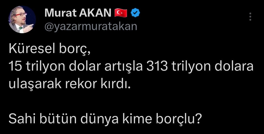 Kendilerini dünyanın sahini zanneden bir avuç namussuza borçlu. Siyasetçilerin kimlerin emrinde olduğunun en net resmi. @yazarmuratakan