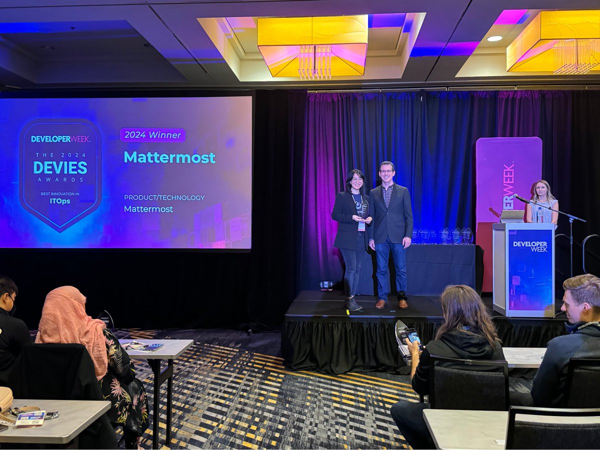Mattermost's tweet image. We’re thrilled to announce that Mattermost has earned the 12th annual DEVIES Award for Best Innovation in ITOps! 🎉

The award was presented to our team yesterday during @DeveloperWeek 2024. 😎

Learn more:

➡️ mattermost.com/blog/mattermos…

#itops #devies #opensource