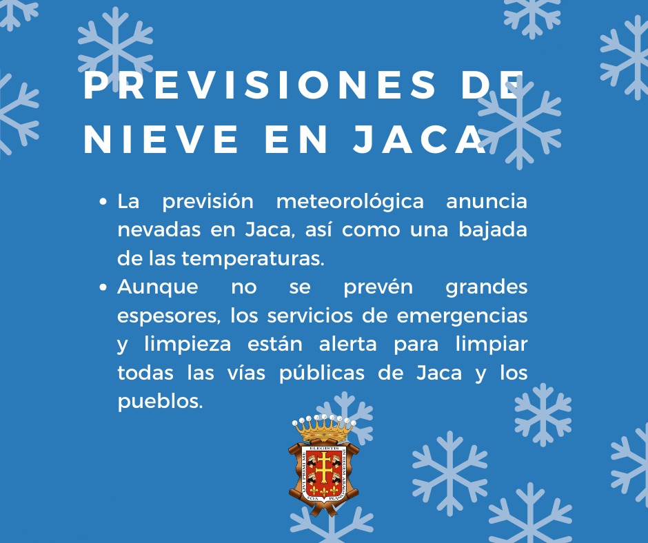 La previsión para los próximos días anuncia bajada de temperaturas con nieve y lluvia. Los servicios de emergencia y limpieza del Ayuntamiento están alerta y en caso necesario, el Ayuntamiento pondría a disposición de la ciudadanía sacos de sal y palas para retirar la nieve