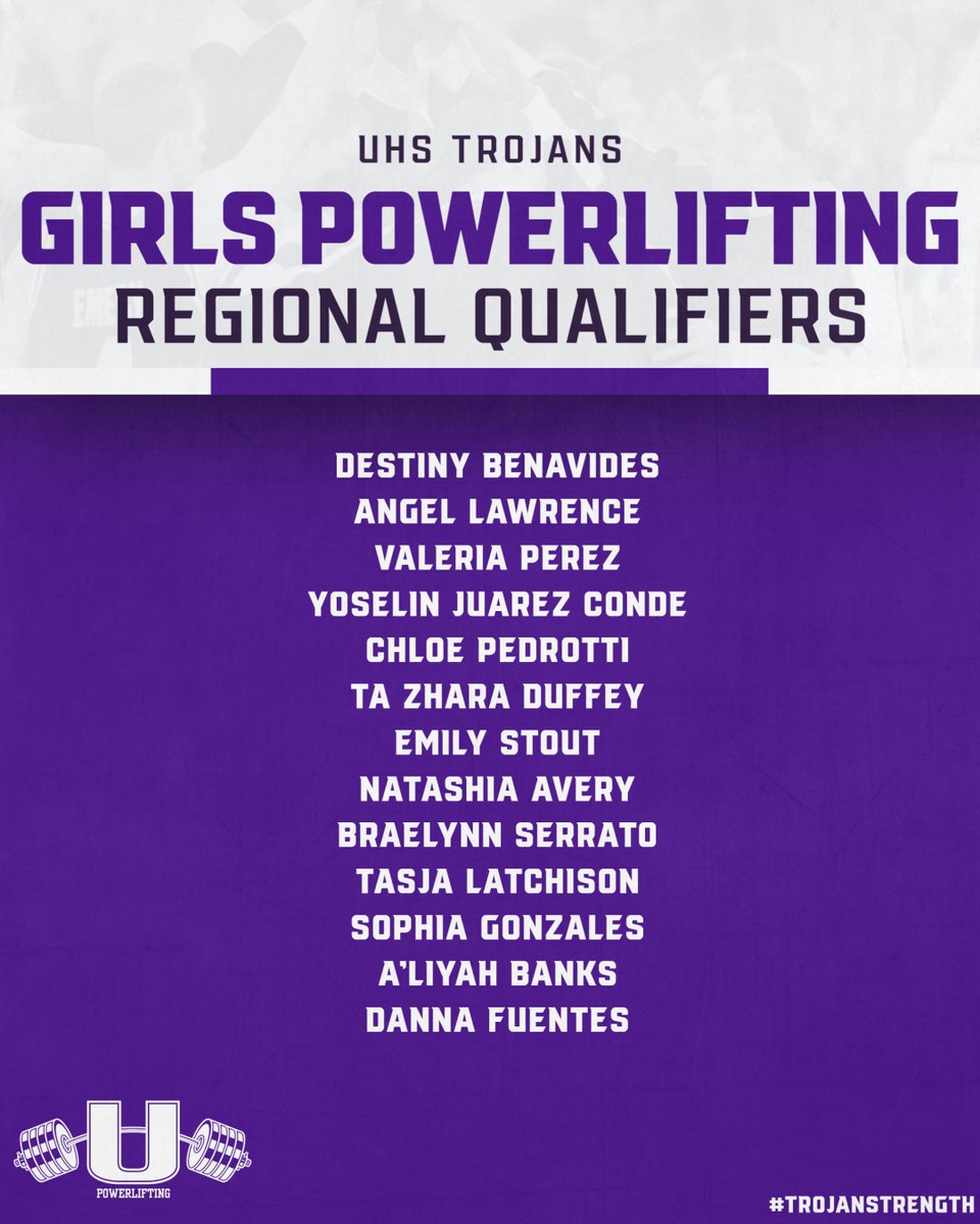 UHSPowerlifting's tweet photo. Congratulations to the following REGIONAL QUALIFIERS! #TrojanStrength #ItsAllAboutTheU #THSWPA https://t.co/c9FKqrnBs6