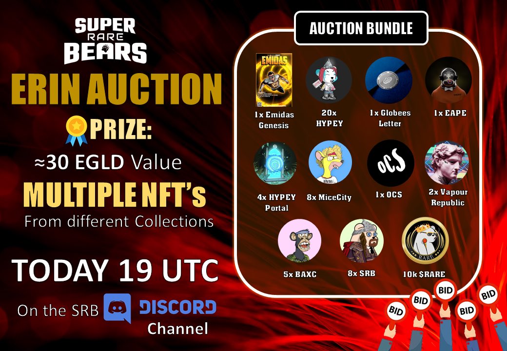 Valentin 🦸🏼 SVU (@dnsv123) on Twitter photo Let’s move mountains again, together! 🙌🏼
All the NFTs will be sent to the auction winner, and the funds will go directly to <a href="/docdaniel/">Erin 🎀</a> ! 🙌🏼
We can do this ❤️🔥
See you tonight at 19:00 UTC in <a href="/SuperRare_Bears/">SuperRareBears $RARE #MultiversX #Solana #Sui</a> discord channel! 🐻
<a href="/Gnogen/">GNOGEN STUDIOS</a> <a href="/Globees_Project/">Globees 🌍🐝</a> <a href="/EAPESCLUB/">EAPES</a> <a href="/MiceCityClub/">Mice City - MINTING NOW</a> Let’s move mountains again, together! 🙌🏼
All the NFTs will be sent to the auction winner, and the funds will go directly to <a href="/docdaniel/">Erin 🎀</a> ! 🙌🏼
We can do this ❤️🔥
See you tonight at 19:00 UTC in <a href="/SuperRare_Bears/">SuperRareBears $RARE #MultiversX #Solana #Sui</a> discord channel! 🐻
<a href="/Gnogen/">GNOGEN STUDIOS</a> <a href="/Globees_Project/">Globees 🌍🐝</a> <a href="/EAPESCLUB/">EAPES</a> <a href="/MiceCityClub/">Mice City - MINTING NOW</a>
