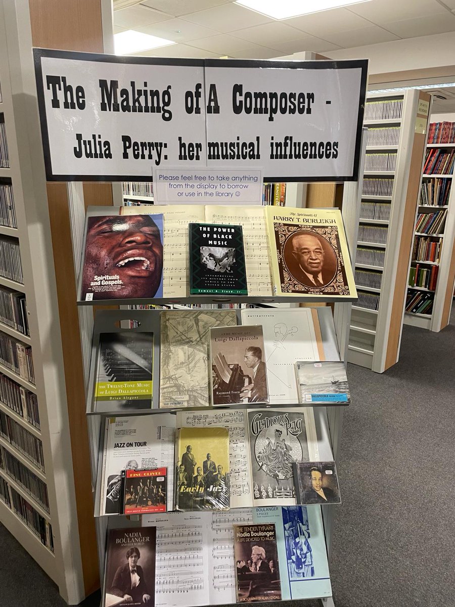 WiebkeThormahl1's tweet photo. Great to see displays going up across the Foyer and Library for our #JuliaPerry w/c 26 February. Several events will be live streamed for all those not in Manchester. @rncmlive @royalmusical @EDIMusicStudies @MusicHigherEd @UoSMusic @DrSamanthaEge @DavidOlusoga @Uoscmesj https://t.co/zYtccXwkTv
