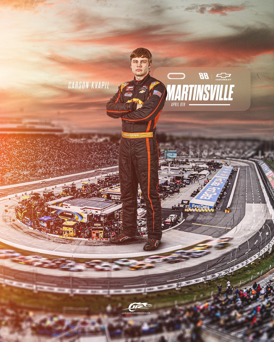 JRMotorsports's tweet photo. New driver to the 88 😎

@Carson_Kvapil set to make @NASCAR @XfinityRacing debut at @MartinsvilleSwy! https://t.co/hswfvLMP5U