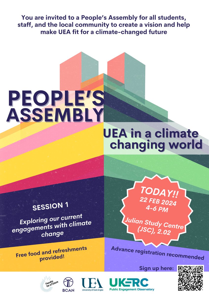 The first session of our #PeoplesAssembly to help make <a href="/uniofeastanglia/">UEA</a> fit for a climate changed world is TODAY, 4-6pm, JSC 2.02!!