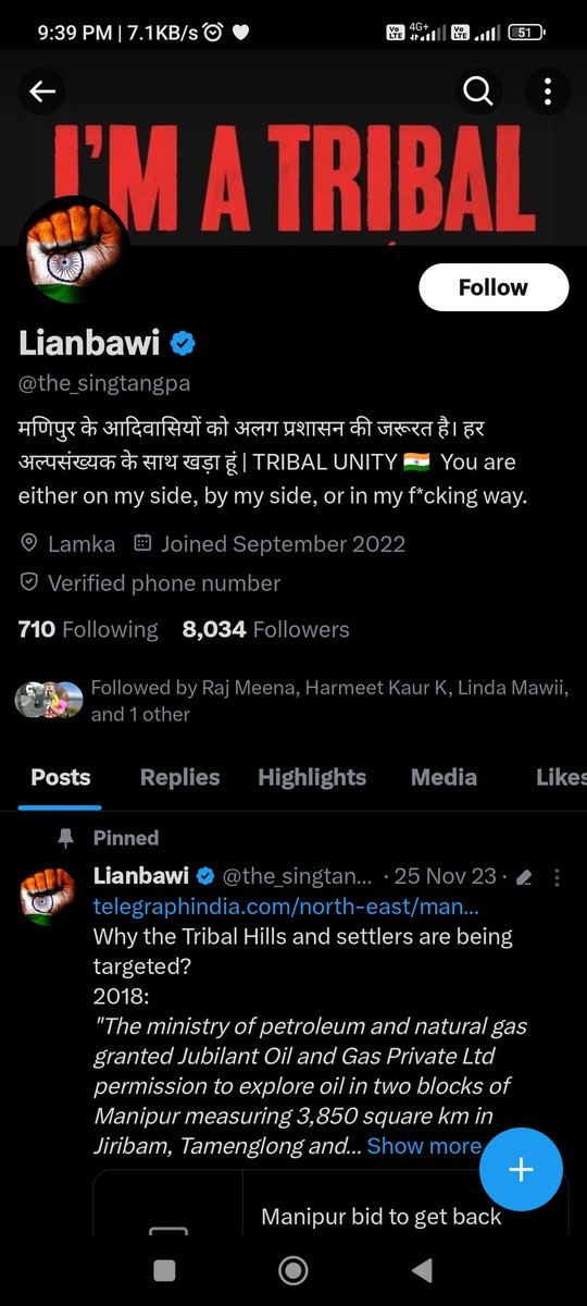 Hattori_nongshA's tweet photo. How can an individual, with a profile picture holding the national flag of #India,speak of disrespecting citizens of #India?It's perplexing that someone displaying such patriotic symbolism would engage in actions contradictory to the values associated with their national identity https://t.co/tK0XezGFcE