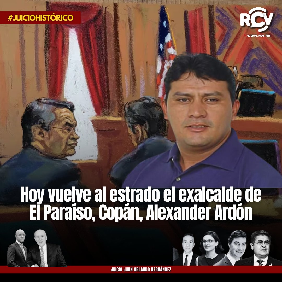 RCVHonduras's tweet photo. #RCVNoticias | #JuicioHistorico
Alexander Ardón exalcalde de El Paraíso, Copán seguirá en el tercer día del juicio contra #JOH dando declaraciones.
🔽 En sus primeras declaraciones Ardón reveló detalles de cuando financió la campaña política del exmandatario Hernández con dinero del narcotráfico.
Más información en https://t.co/hJQu8RXOgg 📲