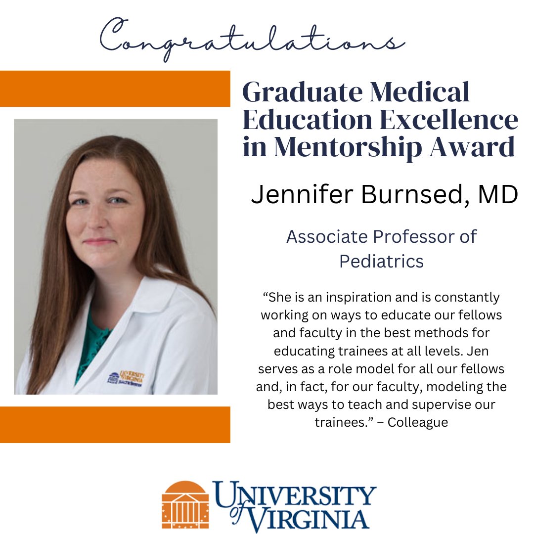 Let's congratulate Dr. Burnsed, a 2023 recipient of the Graduate Medical Education Excellence in Mentorship Award.