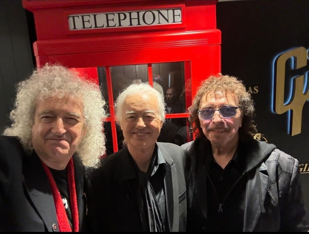 Simply Brian May, Jimmy Page and Tony Iommi together yesterday at a Gibson event.