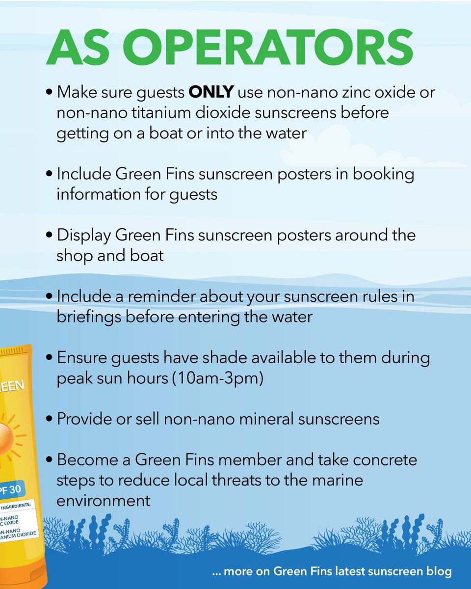 We can all do our part in preventing harmful sunscreen chemicals from entering the ocean. Learn more on Green Fins latest sunscreen blog 👇 greenfins.net/blog/reef-safe…
