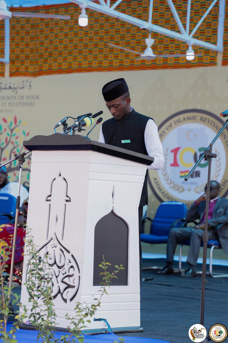 GhanaJalsa's tweet photo. Scenes from Day 1 #JalsaSalana #Ghana: Recitation of a portion of Holy Quran by Hafiz Abdus Samad Boateng( Student of Jamia Ahmadiyya International Ghana) https://t.co/09GJx1Im7o