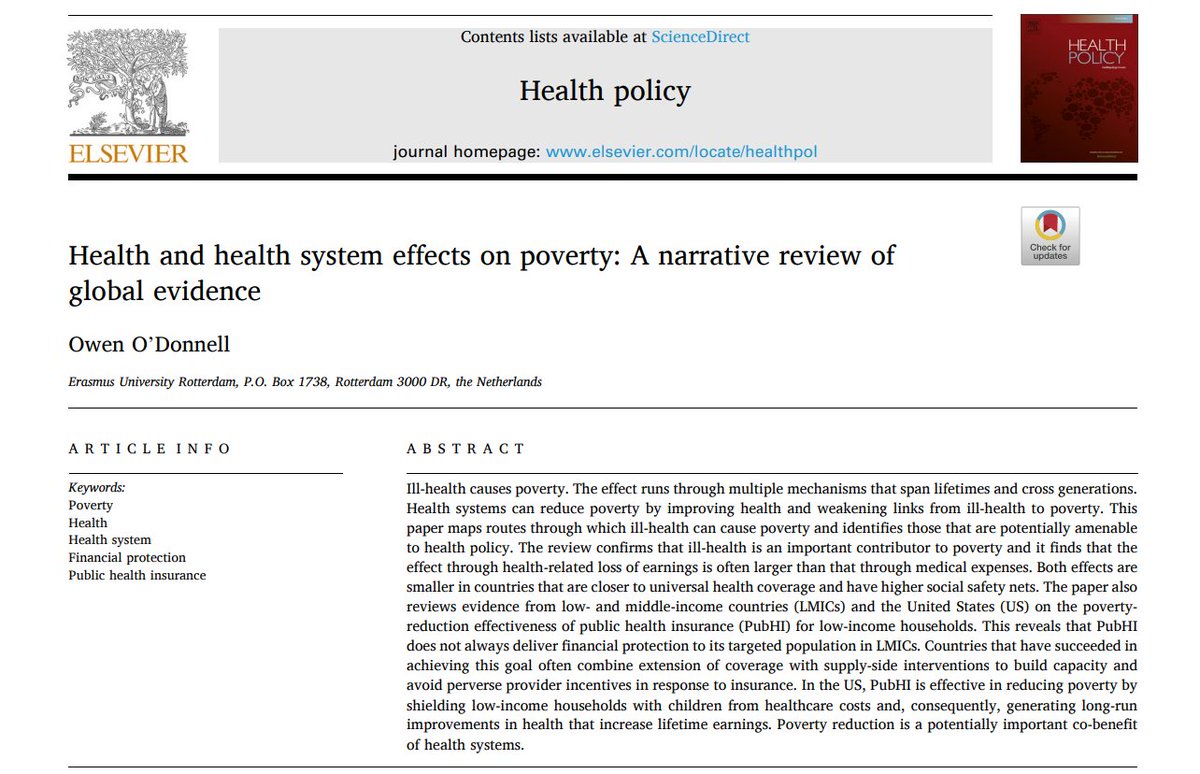 What do we know about the impact of health and of health systems on poverty? sciencedirect.com/science/articl… O’Donnell provides an overview.