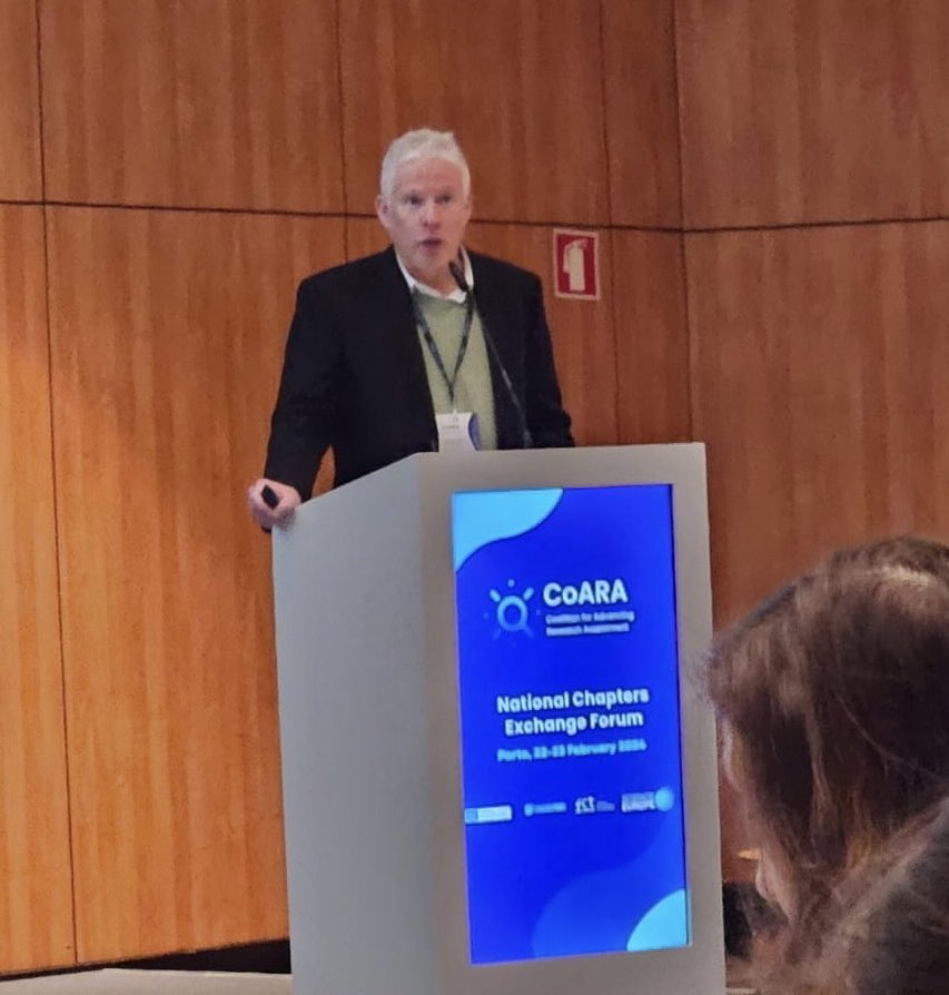 Working together to achieve Responsible Research Assessment reform.

@UCC Director of Research Support & Policy, and co-lead of the CoARA National Chapter for Ireland, David O’Connell, speaking today at the National Chapter Exchange Forum in Porto. #ReformingRA #CoARAinPorto