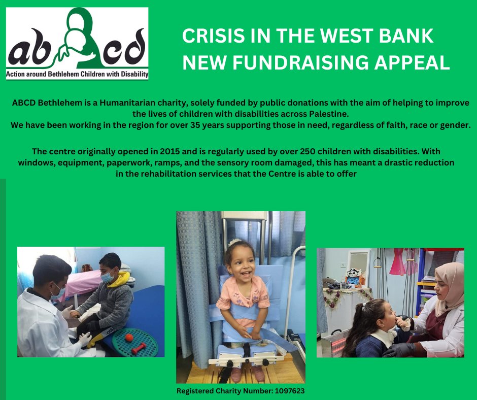 CRISIS IN THE WEST BANK - NEW FUNDRAISING APPEAL

Click below to read more and Donate today to make a difference tomorrow.

abcdbethlehem.enthuse.com/.../abcd-bethl…...