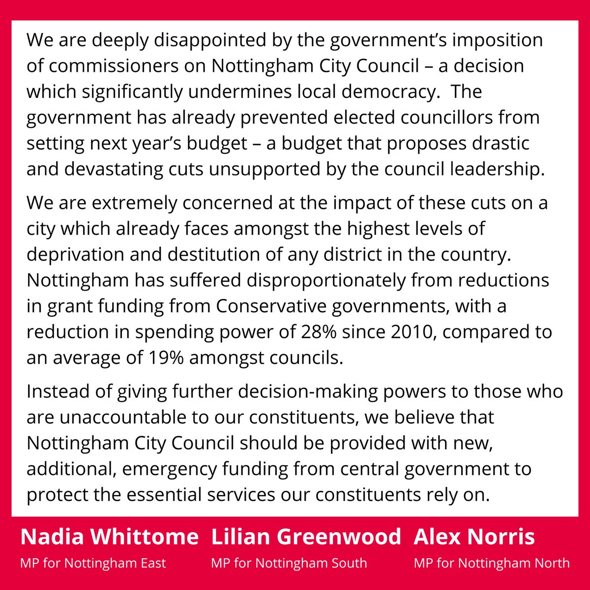 Nadia Whittome MP tweet media