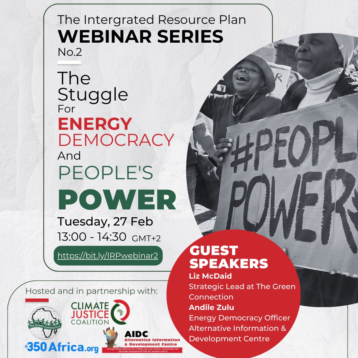 We reject a future of expensive, polluting energy & endless load shedding! The government's Integrated Resource Plan (IRP) isn't serving us— it's serving elites & polluters. Attend our webinar, call for a #PeoplesPower plan for clean, affordable energy: bit.ly/IRPwebinar2