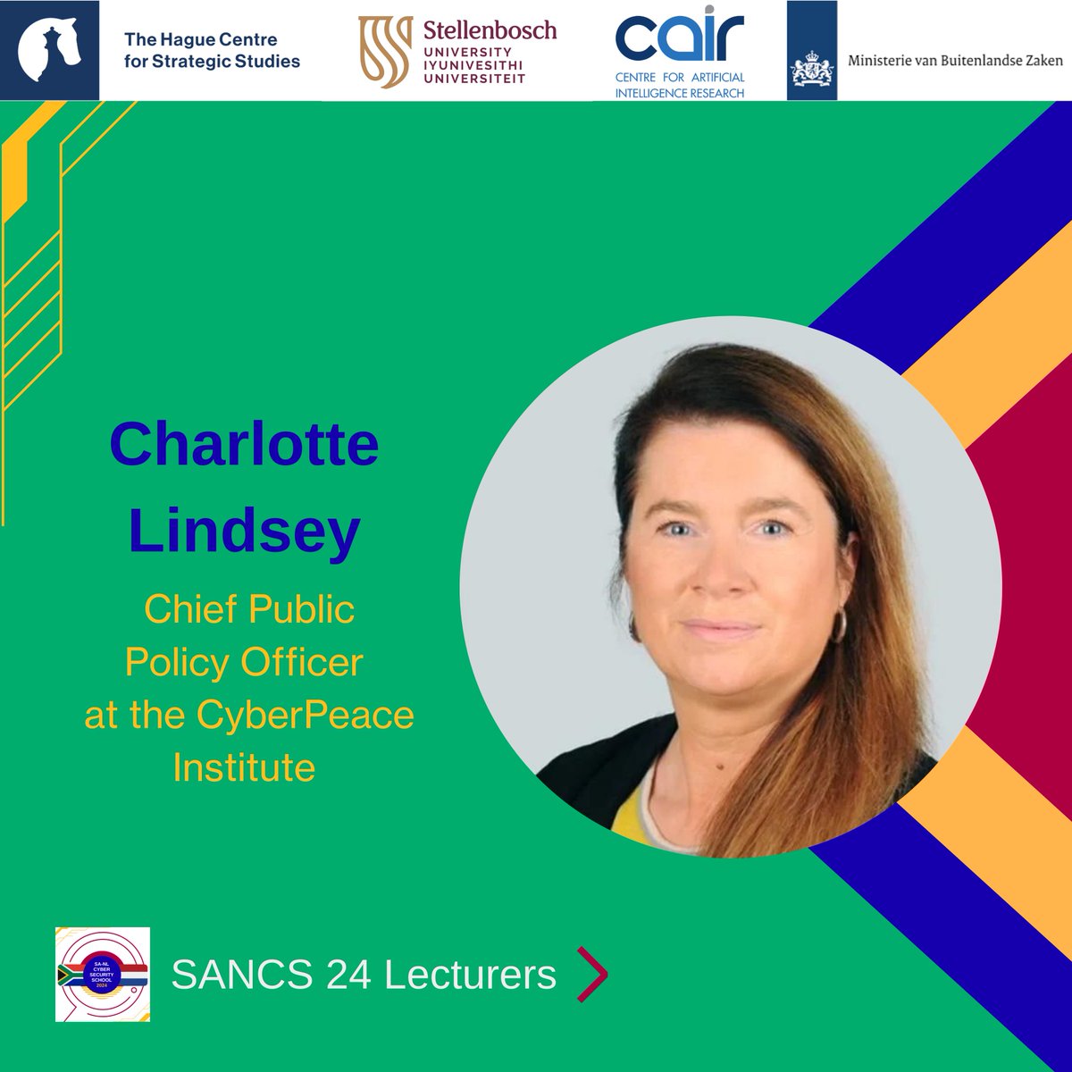SANCS26's tweet photo. 📢We are happy to announce that @LindseyCharlot, Chief Public Policy Officer at the @CyberpeaceInst will be lecturing at #SANCS24! Read the slides to find out about her expertise and what she will be lecturing on. https://t.co/NpRMc5BCc0