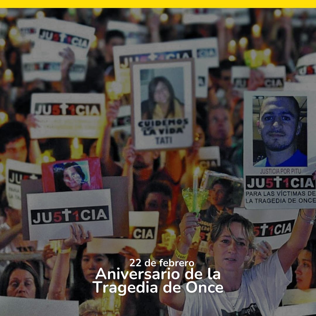 A 12 años de la Tragedia de Once, recordamos a las 52 personas que perdieron la vida en este hecho trágico.

Acompañamos a sus familiares y amistades, y homenajeamos a quienes sobrevivieron y prestaron servicios de emergencia.