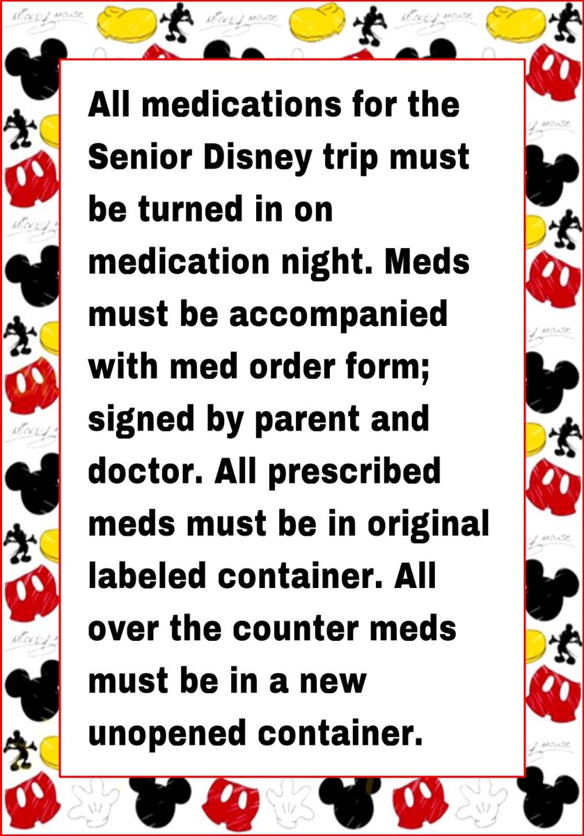 REMINDER!! Senior Disney trip medication drop off is Monday, February 26, 4:30-7:30pm. If you have any questions please call the health office. @OBHSClassof2024 @obhs_announce @mattdonaghue23 @MsTosonotti @Mr_Bill_OB @DorMatrale @JodiLevineS @Klol_OB @OldBridgeTPS