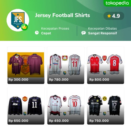 jerseyfs's tweet photo. Semakin mudah belanja produk Jersey Football Shirts di Tokopedia. Cek aja, pasti ada yang kamu suka #jersey4sale
https://t.co/GL2h6XzG54 https://t.co/oHJQmRO09I