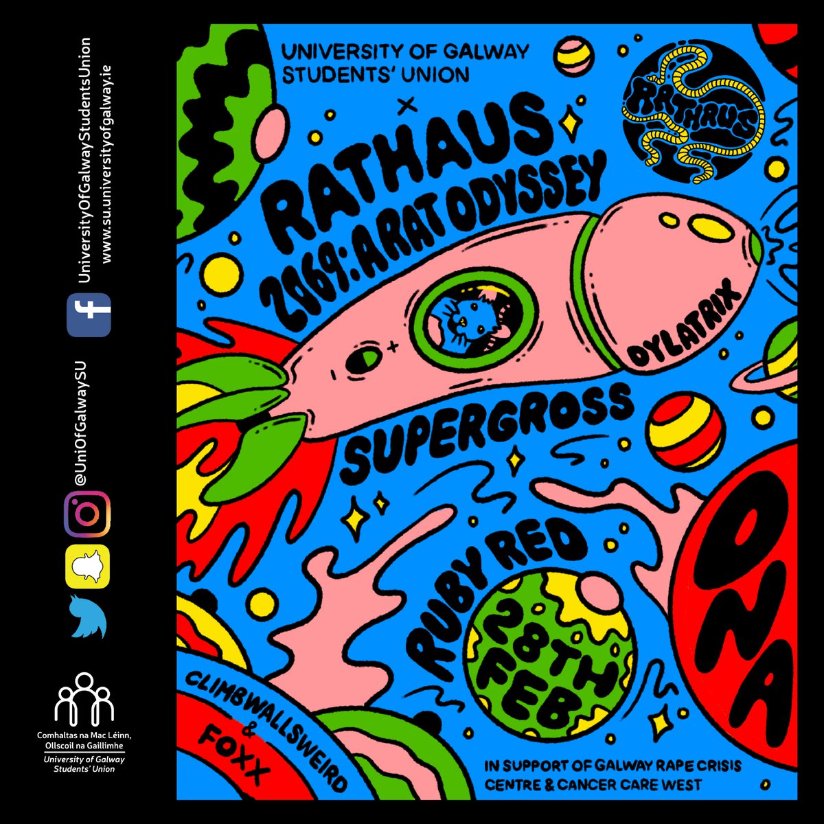 Students’ Union x Rathaus: 2069, A Rat Odyssey

A night of self-expression, sexual liberation and learning Weds 28th Feb at DNA.

❤️All funds raised go to the SU Charities

This is a queer and minority safe space

🔗Tickets €7 on sale here: bookings.scopetickets.com/event/11809?re…