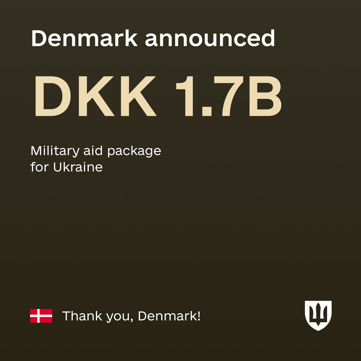 More good news from Denmark!
<a href="/Forsvarsmin/">Forsvarsministeriet/Danish MoD</a> announced a new military aid package for Ukraine valued at up to DKK 1.7 billion ($247 million).
It is the 15th package of military equipment, which includes 15,000 artillery shells, ammunition for air defense, mine clearance, and drones.