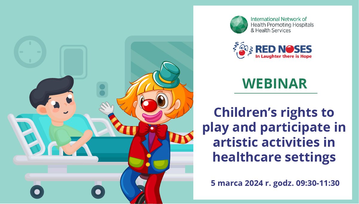 Zapraszamy do udziału w webinarze organizowanym przez Międzynarodową Sieć Szpitali Promujących Zdrowie (HPH) oraz RED NOSES.
📷 Data: 5 marca 2024 r. 09:30-11:30
Więcej informacji na naszej stronie internetowej: pzh.gov.pl/serwis.../heal…
