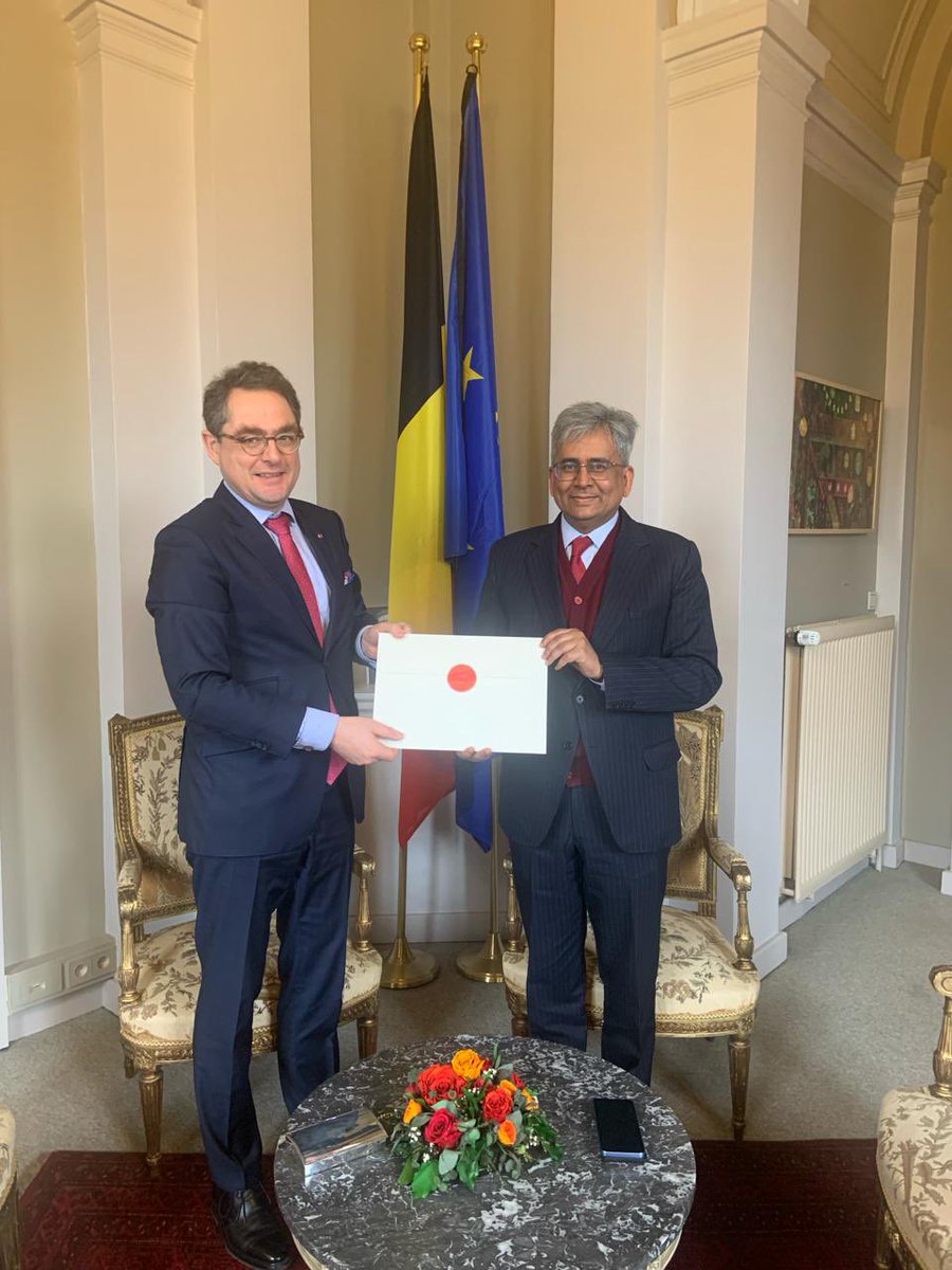 Ambassador (designate) Mr Saurabh Kumar met Belgian Chief of Protocol HE Hubert Roisin at Egmont Palace today& handed over copies of credential documents exchanged views on further development of the warm and friendly relations between the two countries, including high-level exch