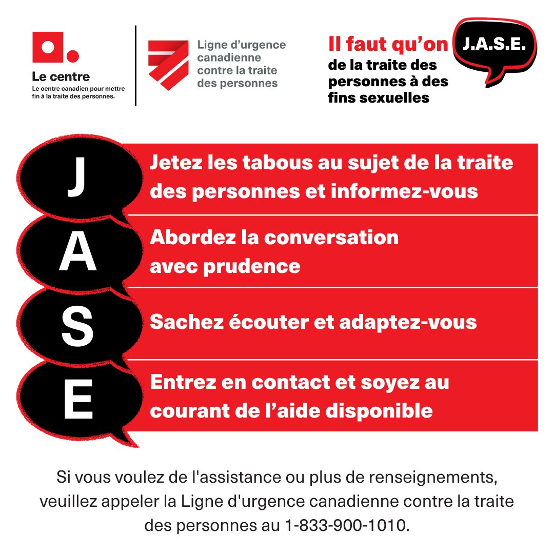 La traite des personnes est un problème grave qui éxiste dans notre pays, mais 70% des Canadiens disent ne jamais en parler. 
📢 Nous lançons aujourd’hui un guide en 4 étapes pour aider les Canadiens à #MettreFinàLaTraiteDesPersonnes:  loom.ly/ATcL5O0