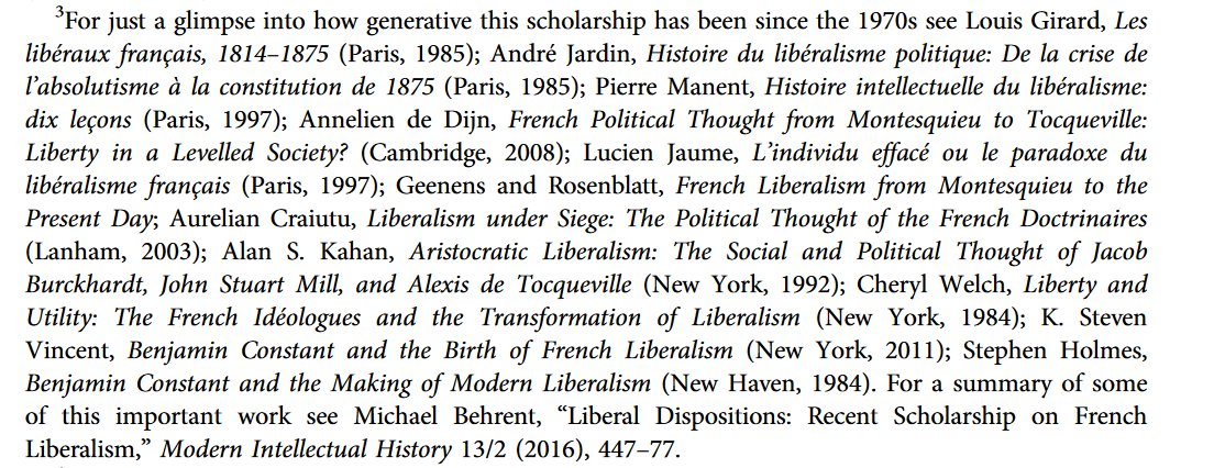 La note de bas de page qui fait plaisir pour répondre à la question 'que dois-je lire pour connaître l'histoire du libéralisme?' (avec un gros accent sur les français).
