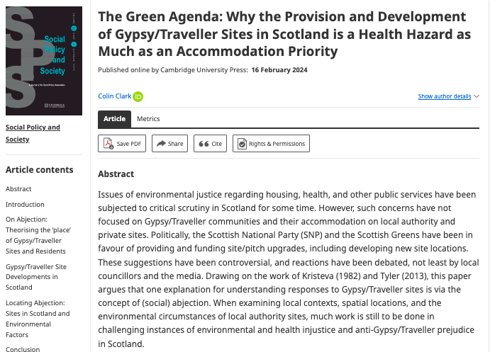 SocialPolicy&Society (@spseditors) on Twitter photo New on #FirstView by Colin Clark <a href="/profcolinclark/">colin clark</a>:
The Green Agenda: Why the Provision and Development of Gypsy/Traveller Sites in Scotland is a Health Hazard as Much as an Accommodation Priority
cambridge.org/core/journals/… New on #FirstView by Colin Clark <a href="/profcolinclark/">colin clark</a>:
The Green Agenda: Why the Provision and Development of Gypsy/Traveller Sites in Scotland is a Health Hazard as Much as an Accommodation Priority
cambridge.org/core/journals/…