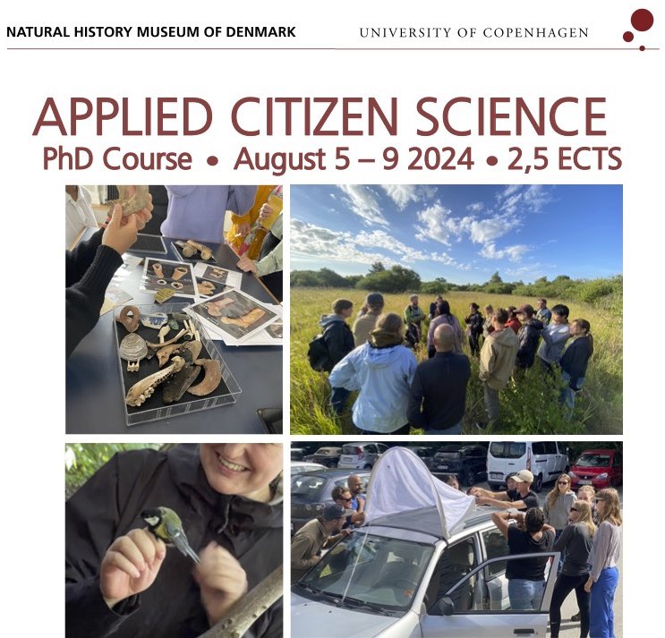 Our PhD course in APPLIED CITIZEN SCIENCE is now open for registration. Join us for a 5-day, hands-on course at the beautiful @NHM_Denmark in Copenhagen.

phdcourses.ku.dk/detailkursus.a…

#citizenscience #publicengagement #participatoryresearch #interdisciplinarylearning