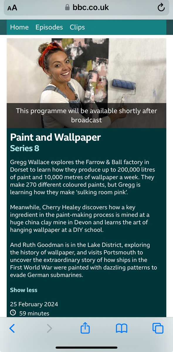 Watch #insidethefactory on #BBC2 this Sunday 8pm and learn all about “Paint & Wallpaper” with Gregg & Cherry. You’ll see @cherryhealey at The DIY School in #Manchester learning how to hang wallpaper. Watch out for Charlie Dog & Co . @Wallrocklining @SharonJaneW @drapertools