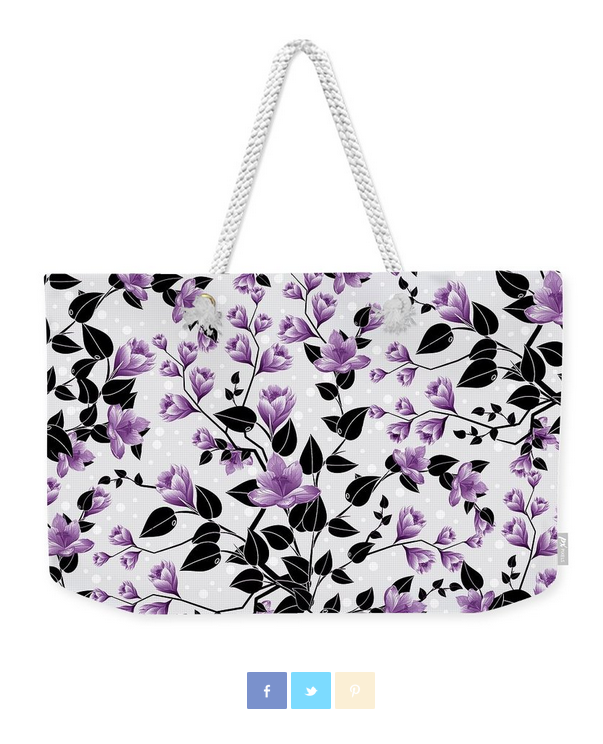 This is a weekender bag. It's designed with a light background. It has violet to purple all over floral patterns and designs.
#art #bag #weekenderbag #floral #pattern #designs
