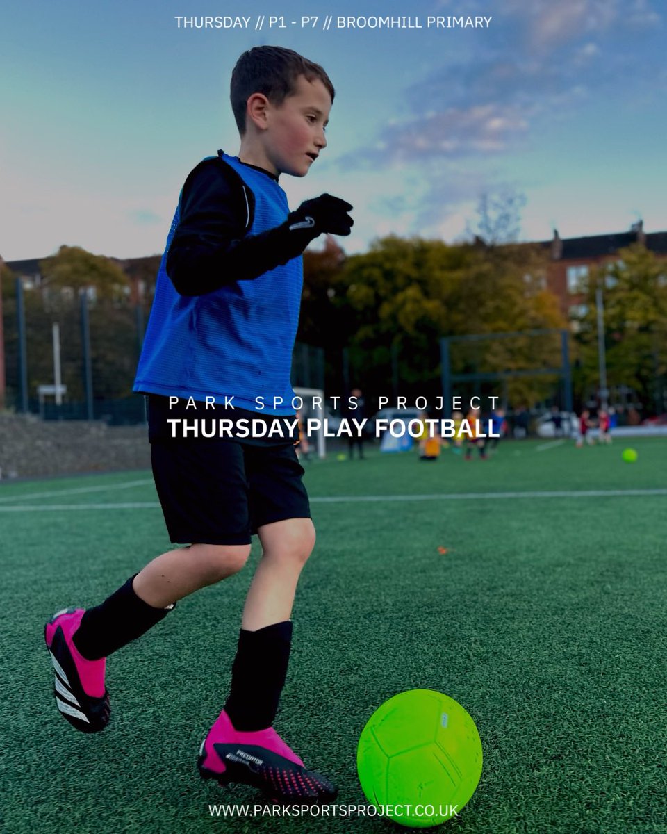 PLAY FOOTBALL | There are very limited spaces remaining at our Thursday night Play Football at Broomhill Primary School at all age groups. If you have a son or daughter that is keen to get involved please don’t hesitate to get in touch ⚽️ #ParkSportsProject #PlaySocialisePerform