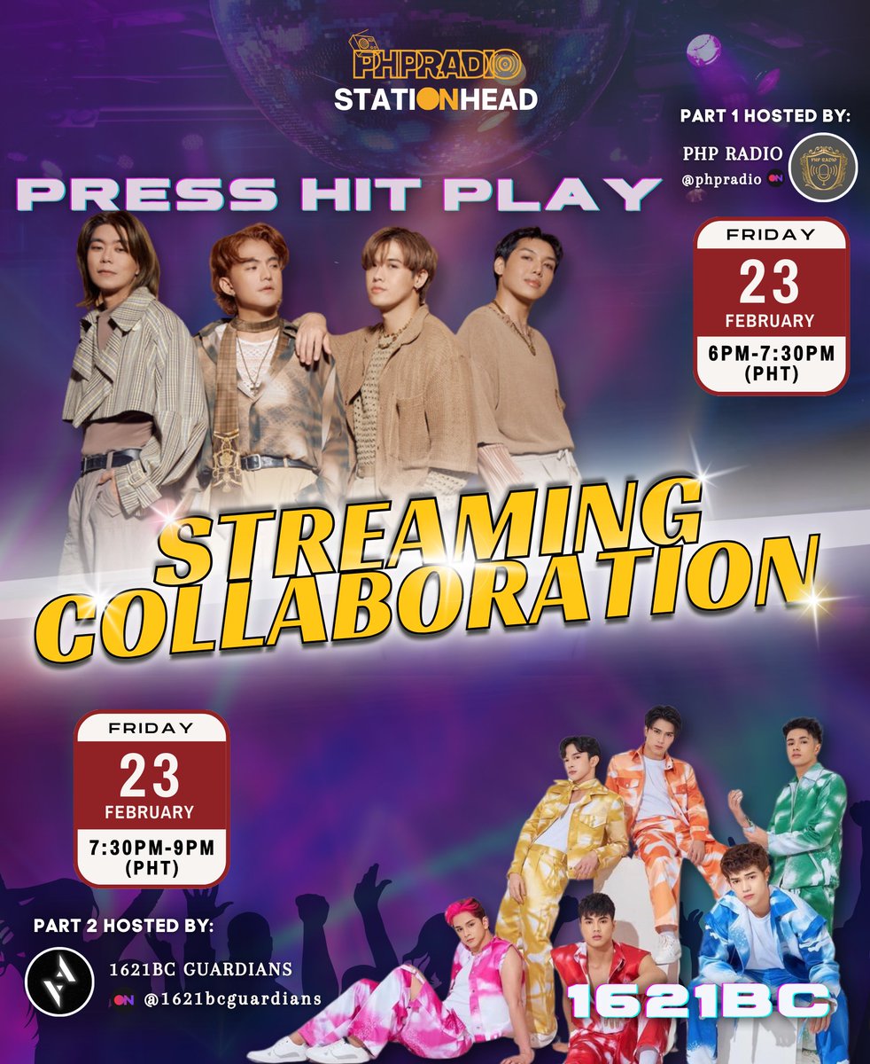 PHPRadio_'s tweet photo. [🎧STREAMING COLLABORATION🎶]

Hi Crush, Crush! And Hey Love! 🥰

We have a Brand New streaming collaboration with @1621BCGuardians tomorrow at 6pm!

Let’s listen to PHP and 1621BC songs, Pearls and Guardians! 💛🌌

@PressHitPlay @1621BC 
#Press_Hit_Play #1621BC 
#1621BCxPHP https://t.co/ECIr6Tnb3v