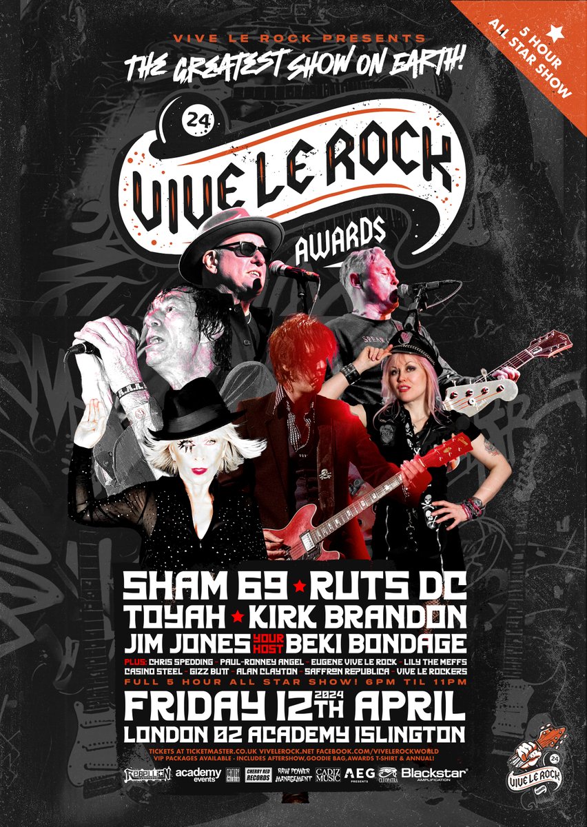 7 WEEKS TO 2024 VIVE LE ROCK AWARDS-  #SHAM69 #RUTSDC #TOYAH #JIMJONES #BEKIBONDAGE #KIRKBRANDON #SPEAROFDESTINY / #THEATREOFHATE and so much more! Tickets at ticketmaster.co.uk/vive-le-rock-a…