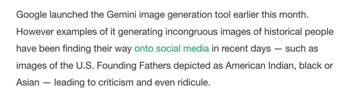 Google pauses AI tool Gemini's ability to generate images of people after historical inaccuracies https://t