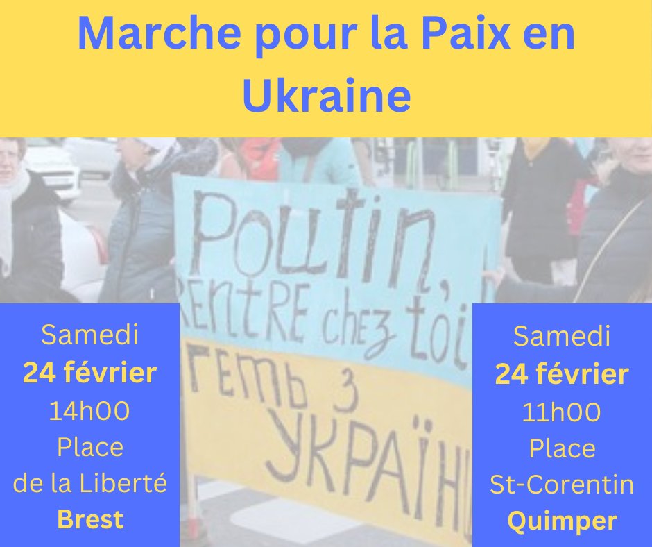 fede_PS29's tweet photo. 🇺🇦 A tout à l’heure, à #Brest et #Quimper
📰Lire le communiqué du #PS29 👇
https://t.co/R8k1owM8zB
#24fevrier
#StandWithUkraine https://t.co/AHqNcc7YpB