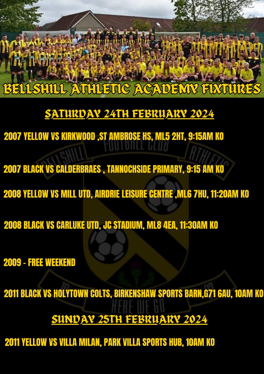 Our academy fixtures for this weekend. Let's support the Boys. Come on the hill! ⚫️🟡