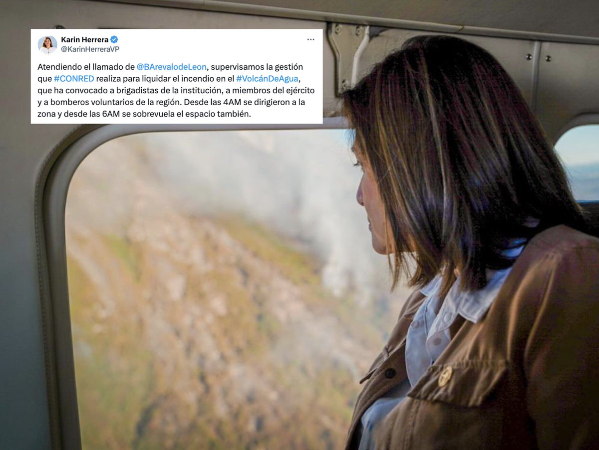 #AHORA 🔴 La presidenta en funciones, Karin Herrera, supervisa las labores de combate contra el fuego tras los incendios forestales registrados en el Volcán de Agua.

Entérate en #NuestroDiario 📰 y #NDPlay 📱
📷 Karin Herrera