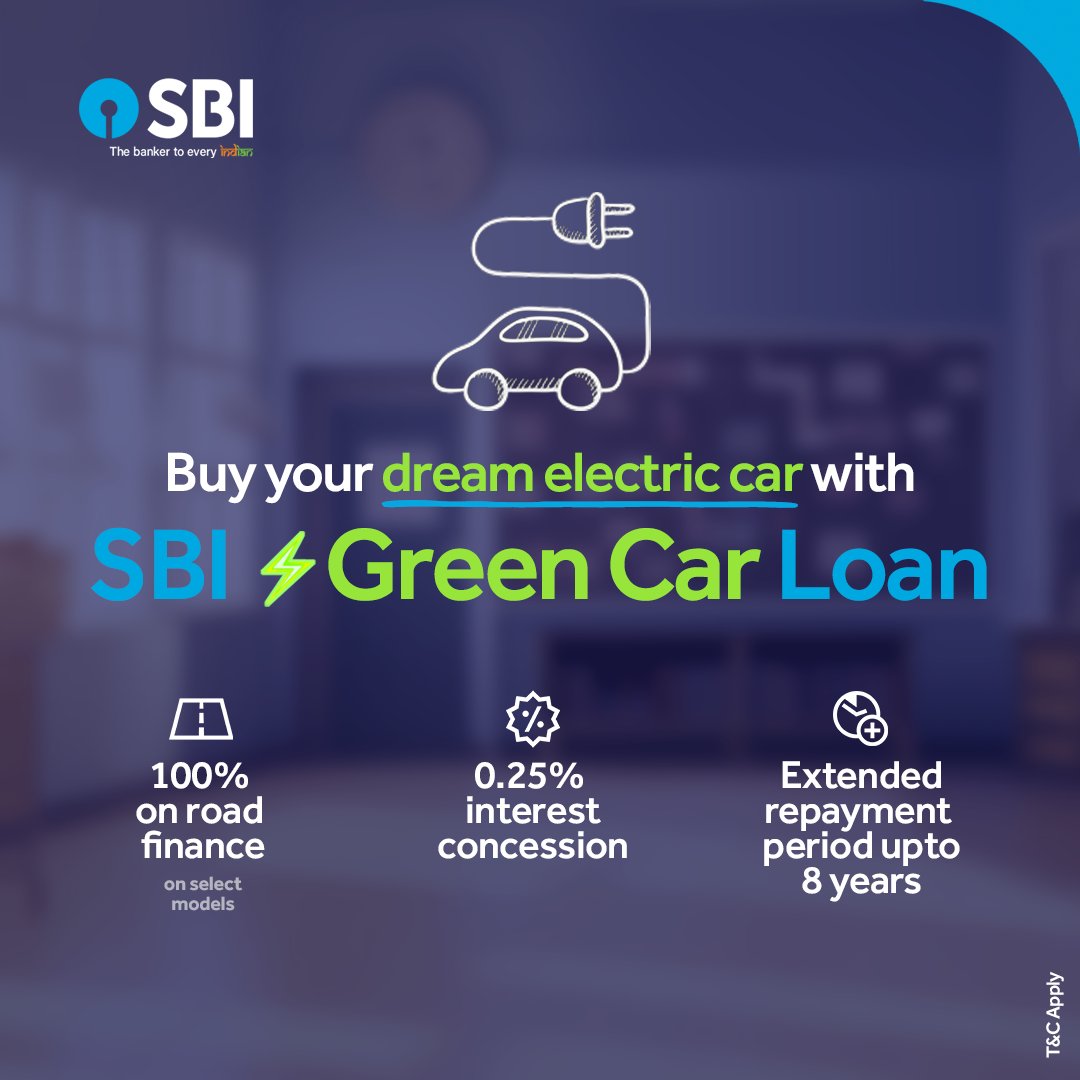 Make your child's dream car a reality with our easy Green Car Loan, ensuring a sustainable future.

Apply Now: sbi.co.in/web/personal-b…

#SBI #GreenCarLoan #PersonalBanking #LetThemDream #DeshKaFan #TheBankerToEveryIndian