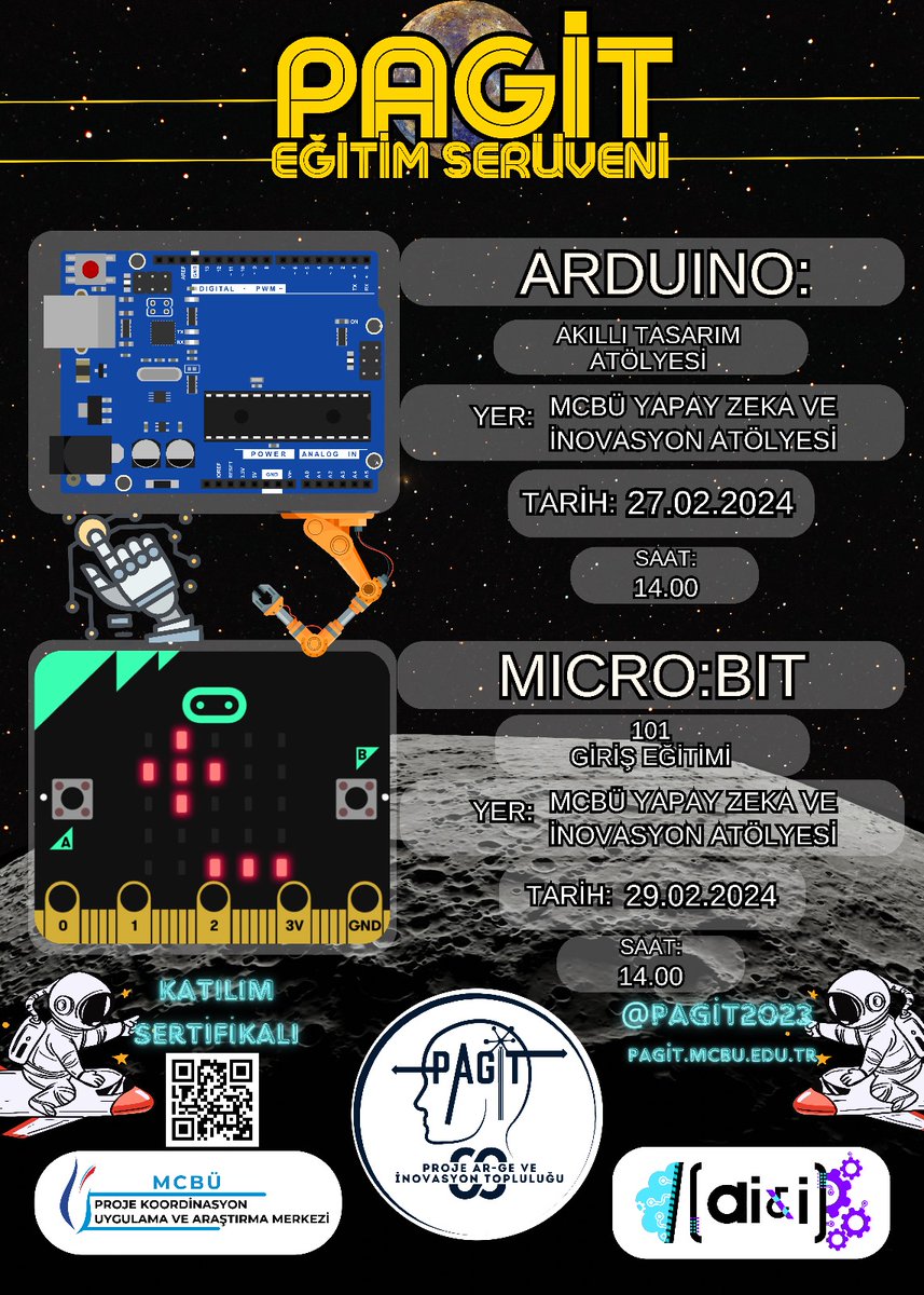 Efsane bir etkinlik ile döneme başlıyoruz! 💥

PAGİT Eğitim Serüveni, Arduino: Akıllı Tasarım Atölyesi ve Micro:Bit 101: Giriş Eğitimi ile başlıyor.🎉

linktr.ee/pagit2023