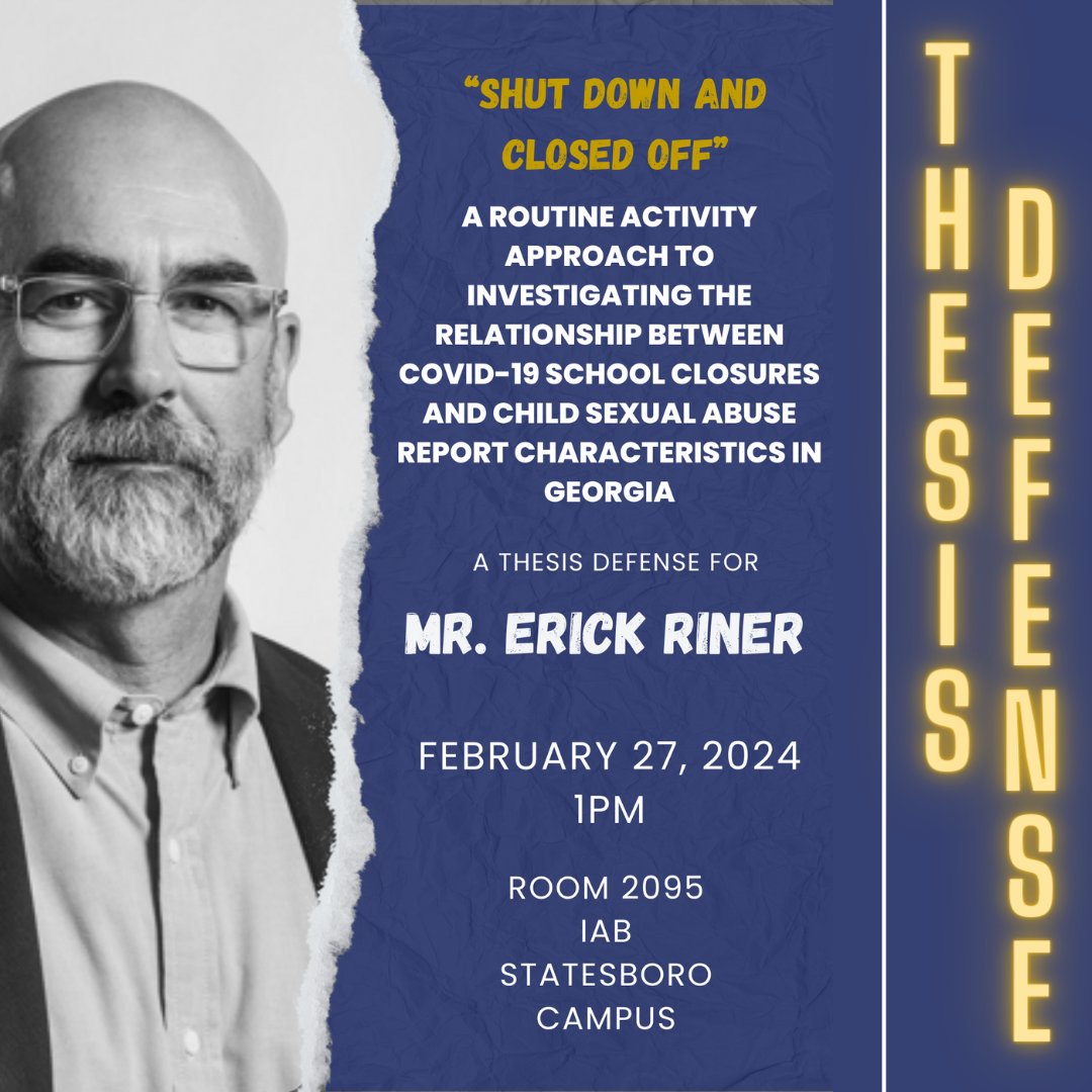 CriminalGs's tweet photo. Please join us at Erick Riner's thesis defense!
.
February 27 on the Statesboro Campus in the Interdisciplinary Academic Building room 2095 https://t.co/OyxATxsiXa