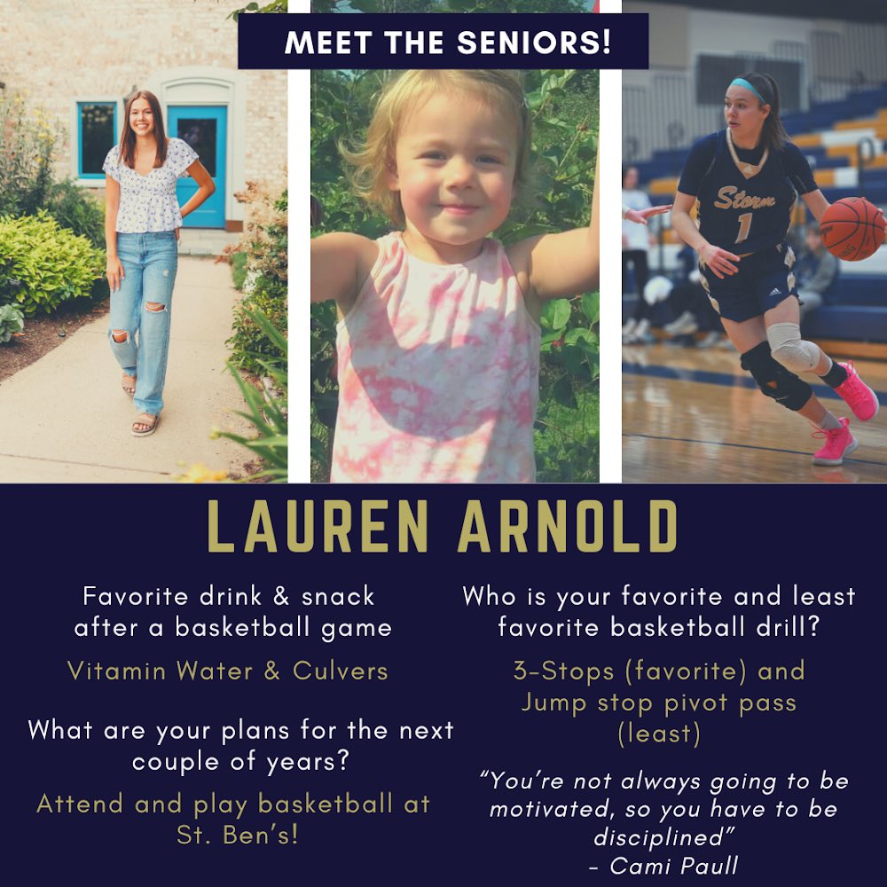 SENIOR SPOTLIGHT - CO-CAPTAIN, LAUREN ARNOLD!

Meet Lauren! Lauren has been an impactful leader for our program &amp; we’re so excited to see her extend her game into college! Thank you for all of the time &amp; effort you put into the game Good luck at Ben’s next year! #rollstorm