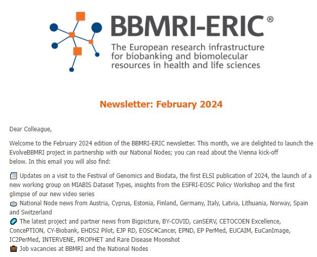 📰Our February newsletter is out, featuring:

📹Our #BBMRI10thShorts video series
🚀#EVOLVEBBRMI project kick-off
🥇1st #BBMRI_ELSI publication of 2024
🆕#MIABIS Dataset Types working group
🤝 @ESFRI-@EOSC Policy Workshop

...and more!

🔗 bit.ly/3uL6bAv

#biobanking