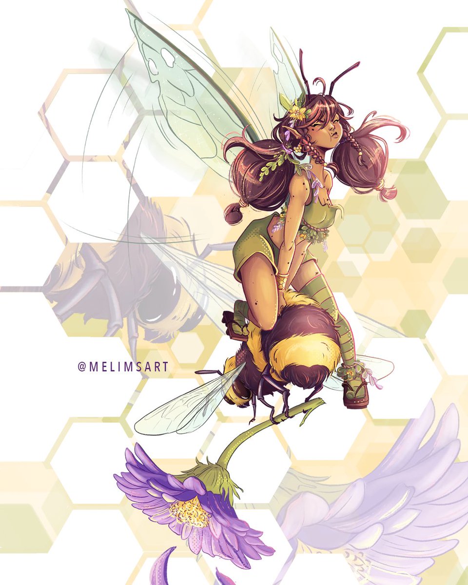 Un abejorro caprichoso 

Me he divertido un montón dibujando este hada con su abejorro. Se le ve tan regordete y pomposo…me encanta! 🐝🌸🧚

#digitalart #digitallillustration #characterart #characterdesign #illustration #pastelcolors #fantasy #fantasyart