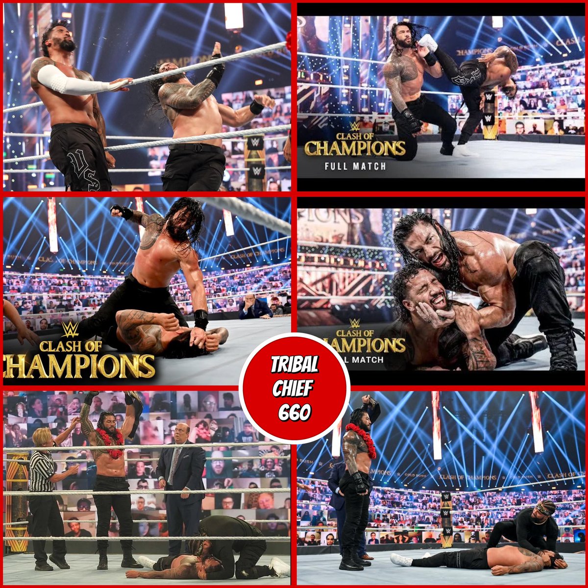 5 years ago, @WWERomanReigns defends the Universal Championship against his cousin Jey Uso at #ClashofChampions #RomanReigns #JeyUso