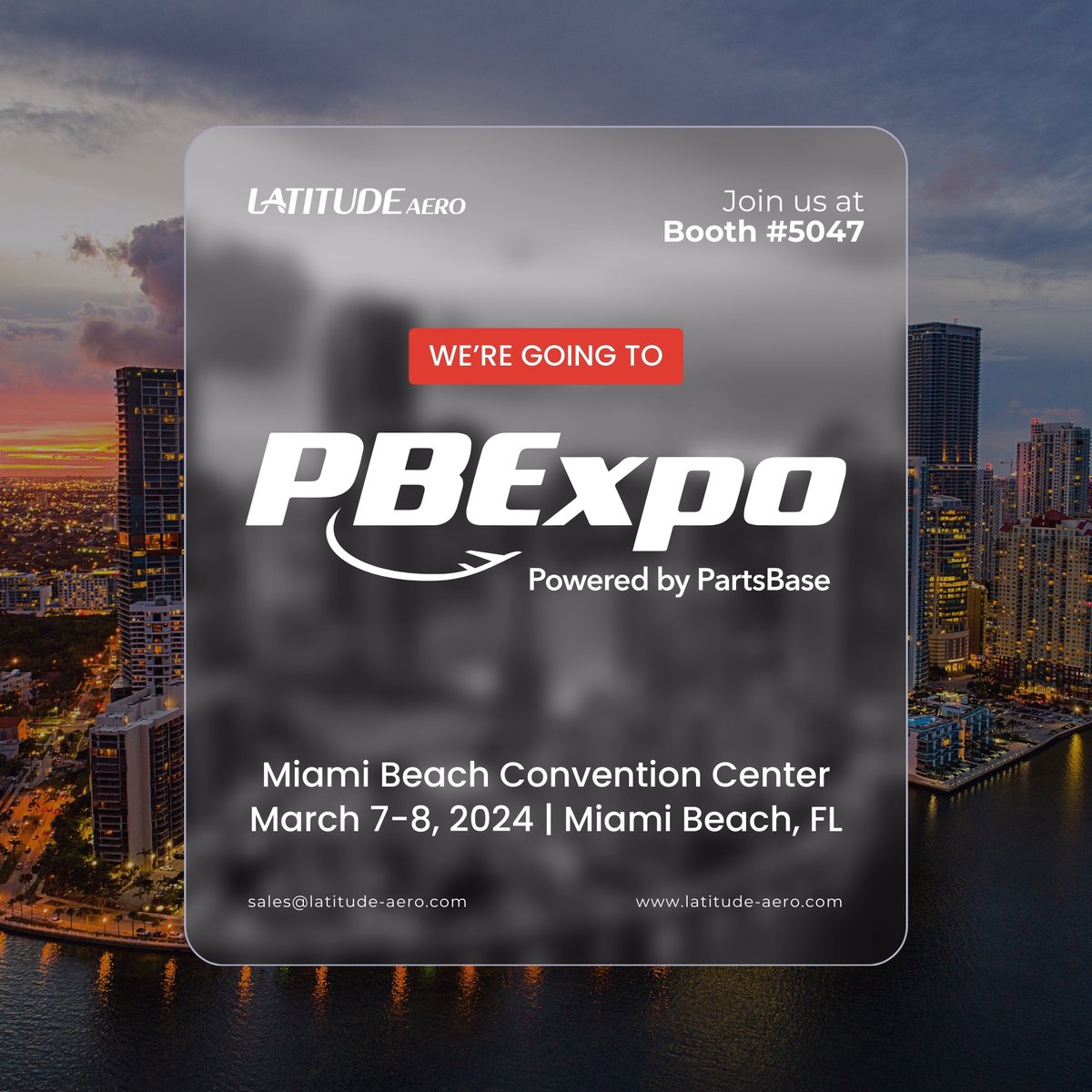 Countdown is on! Just a few more weeks until we're back at @PBExpo! ✈️ Join us March 7-8 at the Miami Beach Convention Center. Don't forget to get in touch with our sales team at sales@latitude-aero.com, or stop by booth #5047 to say hello. See you soon, Miami! ☀️ #PBExpo…