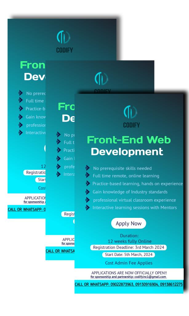 Codify_inc's tweet image. Master the art of web dev with our @Codify_inc Bootcamp! 🚀 Unlock the secrets of programming excellence and turn your passion into proficiency. 💻

 #CodifyBootcamp #ProgrammingMastery #CodeWithUs #FrontEnd #webdevelopment