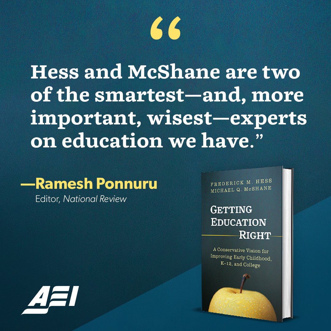 'Hess and McShane are two of the smartest—and, more important, wisest—experts on education we have.' Join @rickhess99 & @MQ_McShane for their book launch today at 3:30pm ET. They'll be joined by @RameshPonnuru, @continetti, @AimeeGuidera, & @IanVRowe. RSVP in the Tweet below👇